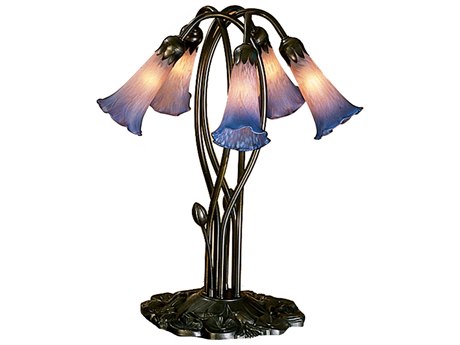 Meyda Pond Lily Pink & Blue Accent Brown Tiffany Table Lamp