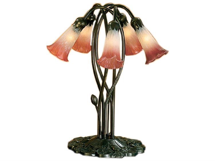 Meyda Pond Lily Pink & White Accent Bronze Tiffany Table Lamp