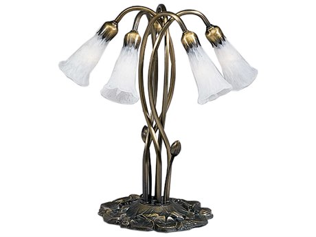 Meyda White Pond Lily Accent Green Tiffany Table Lamp