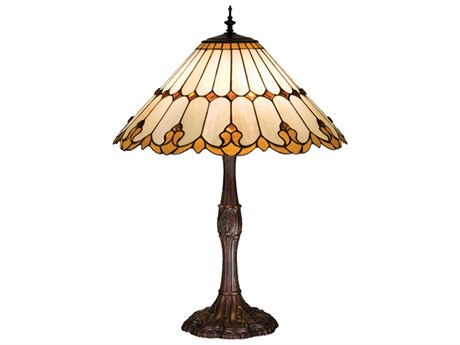 Meyda Nouveau Cone Beige Brown Tiffany Table Lamp