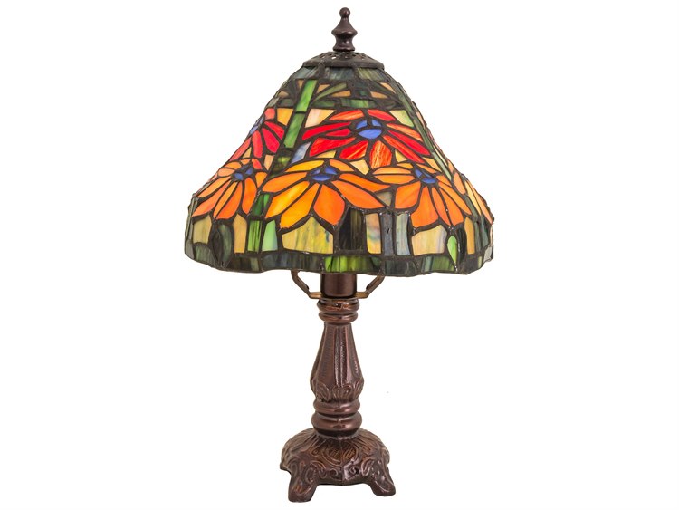 Meyda Poinsettia Mini Bronze Tiffany Table Lamp