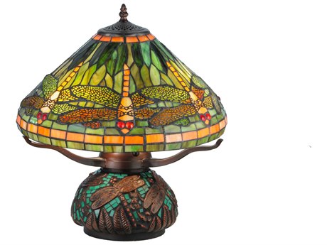 Meyda Dragonfly with Tiffany Mosaic Base Bronze Table Lamp