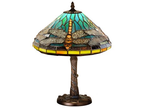 Meyda Dragonfly with Twisted Fly Mosaic Base Accent Bronze Tiffany Table Lamp