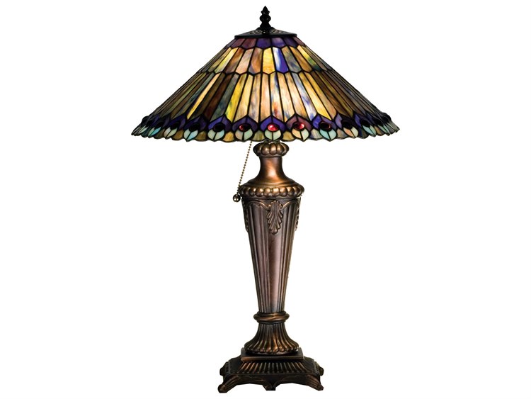 Meyda Tiffany Jeweled Peacock Bronze Table Lamp