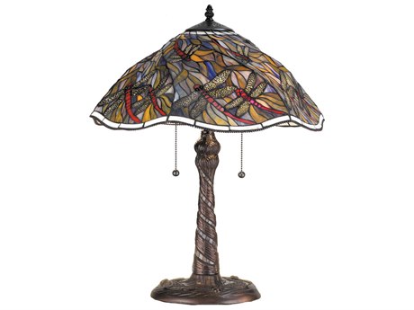 Meyda Spiral Dragonfly with Twisted Fly Mosaic Base Brown Tiffany Table Lamp