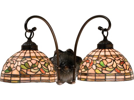 Meyda Nouveau 10" Tall 2-Light Bronze Tiffany Wall Sconce