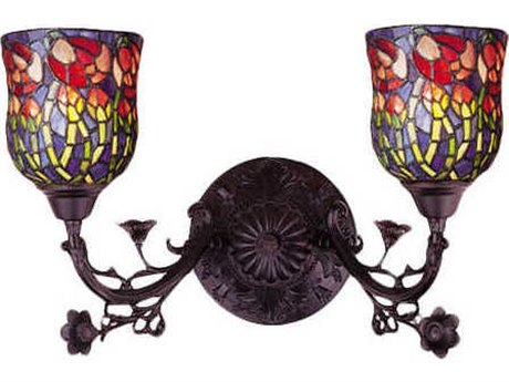 Meyda Nouveau 12" Tall 2-Light Bronze Tiffany Wall Sconce