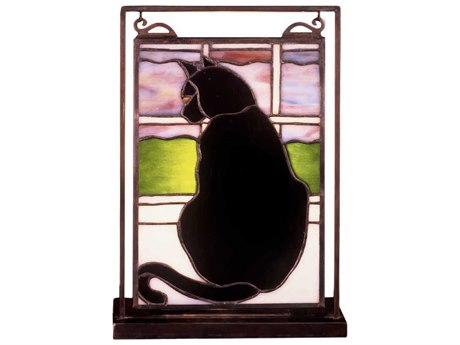 Meyda Cat In Window Lighted Mini Tabletop Window