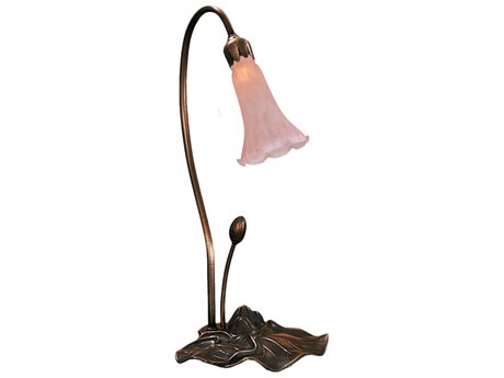 Meyda Pond Lily Pink Accent Bronze Glass Table Lamp