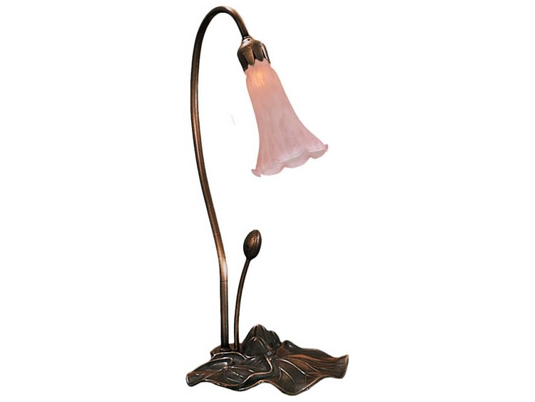 Meyda Pond Lily Pink Accent Bronze Glass Table Lamp