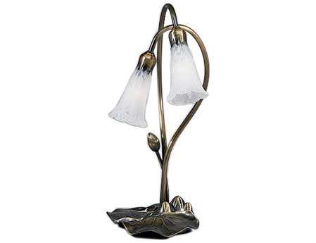 Meyda Pond Lily White Accent Bronze Tiffany Table Lamp