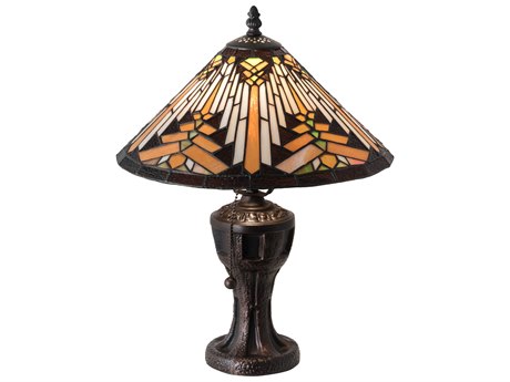 Meyda Nuevo Ii Glass Tiffany Mahogany Bronze Brown Table Lamp