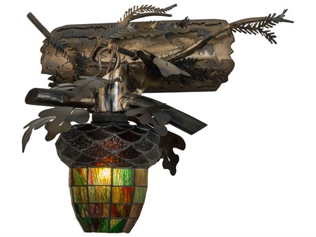 Meyda Oak Leaf & Acorn 1-Light Burnished Green Tiffany Wall Sconce