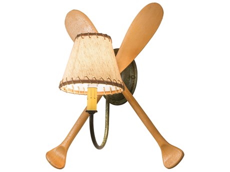 Meyda Paddle 1-Light Natural Wood Tarnished Copper Brown Wall Sconce