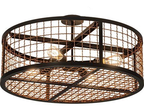 Meyda Paloma Golpe 4-Light Flat Black Metallic Bronze Drum Semi Flush Mount