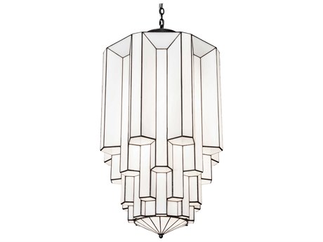 Meyda Paramount 8-Light Black White Glass Cylinder Pendant