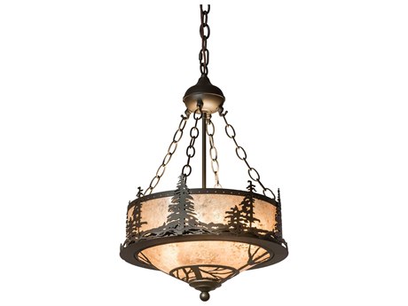 Meyda Tall Pines 3 Bronze Glass Pendant