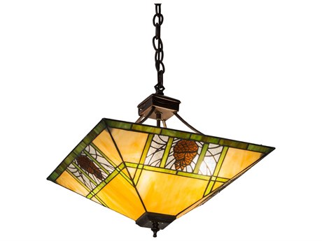 Meyda 4-Light Bronze Glass Tiffany Geometric Pendant