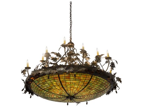 Meyda Greenbriar Oak Brown Glass Tiffany Bowl Pendant