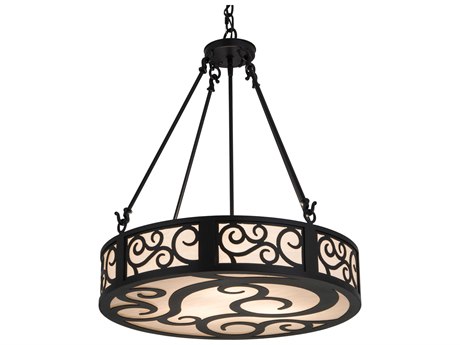 Meyda Dean 3-Light Black Glass Drum Pendant
