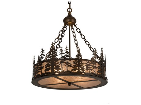 Meyda 4-Light Copper Glass Drum Pendant
