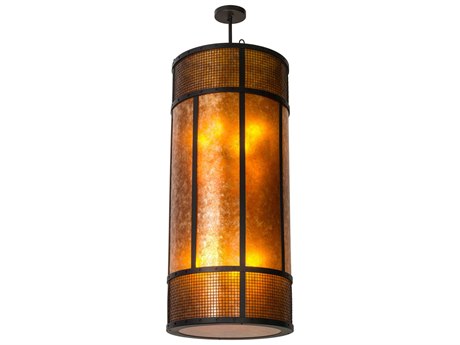 Meyda 8-Light Black Glass Cylinder Tiered Pendant
