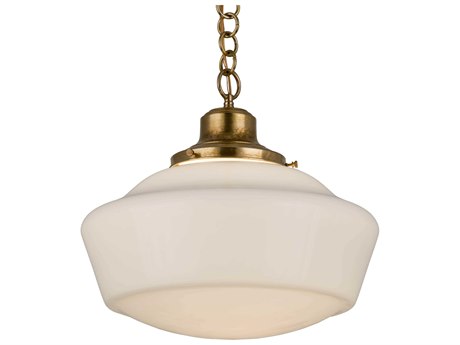 Meyda Revival Schoolhouse 1-Light Brass Glass Pendant