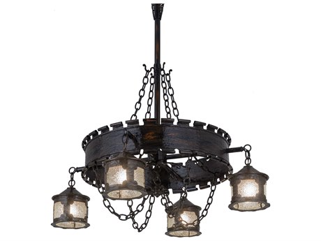 Meyda 4-Light Black Glass Drum Pendant