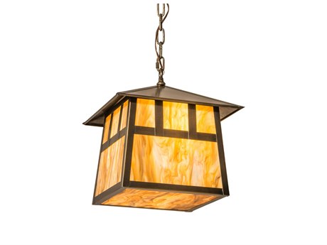 Meyda Stillwater Double Bar Mission 3-Light Brass Glass Pendant