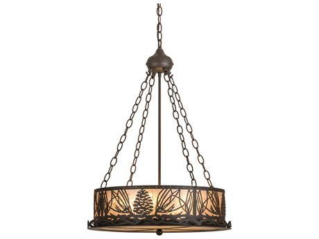 Meyda Mountain Pine 4-Light Bronze Glass Drum Pendant