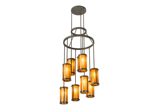 Meyda Cartier 9-Light Bronze Glass Cylinder Pendant