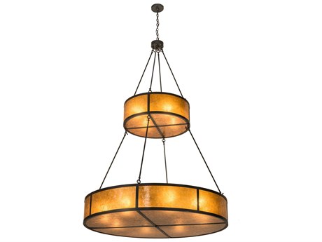 Meyda 12-Light Bronze Glass Drum Tiered Pendant