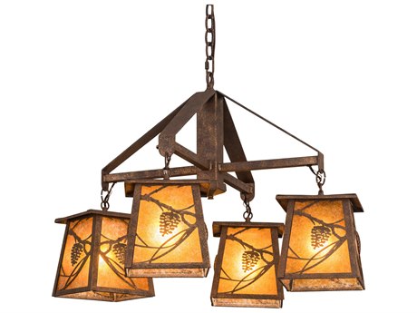 Meyda Whispering Pines 4-Light Brown Glass Lantern Pendant