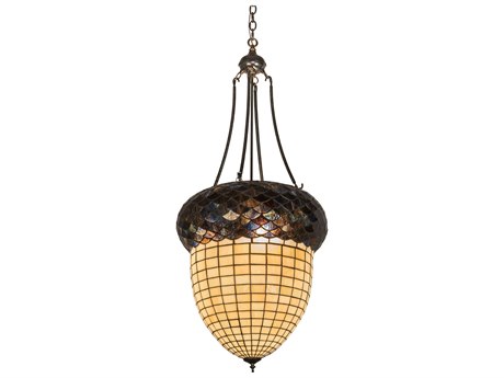 Meyda Greenbriar Oak 3-Light Brown Glass Tiffany Bell Pendant