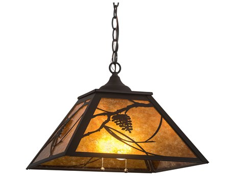 Meyda Whispering Pines 2-Light Bronze Glass Pendant