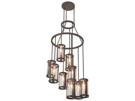Meyda Cartier 9-Light Bronze Glass Cylinder Pendant