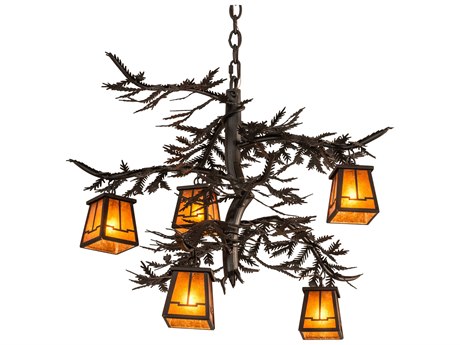 Meyda Pine Branch Valley View 5-Light Oil Rubbed Bronze Brown Lantern Chandelier