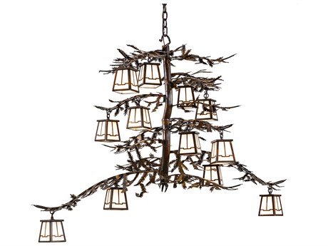 Meyda Pine Branch 12-Light Vintage Copper Glass Lantern Chandelier