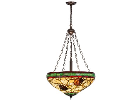 Meyda Pinecone Beige Burgundy Orange Bowl Pendant