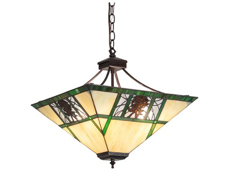 Meyda Pinecone 4-Light Mahogany Bronze Glass Tiffany Pendant