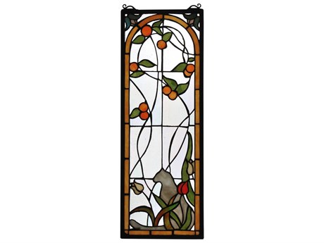 Meyda Cat & Tulips Stained Glass Window