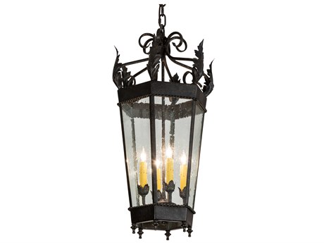Meyda Regency 4-Light Golden Bronze Black Glass Pendant
