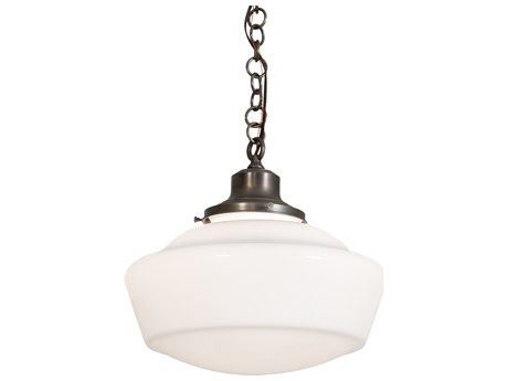 Meyda Revival Schoolhouse 1-Light Antique Brass White Glass Pendant