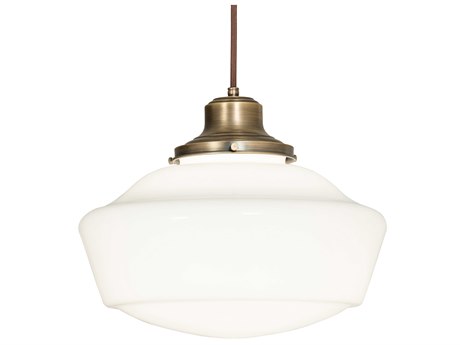 Meyda Revival Schoolhouse 1-Light Antique Brass Glass Pendant