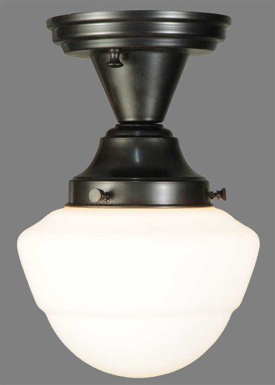 Meyda Revival Schoolhouse 1-Light Black Glass Semi Flush Mount