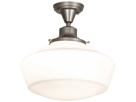 Meyda Revival Schoolhouse 1-Light Nickel Glass Semi Flush Mount