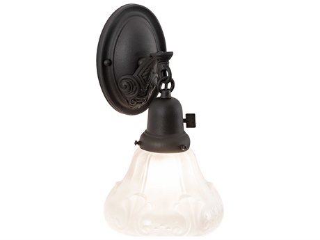 Meyda Revival 1-Light Wrought Iron Gray Glass Wall Sconce