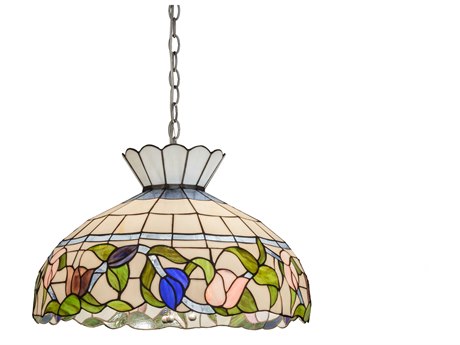 Meyda Rose Vine 3-Light Cai Pink Blue White Dome Geometric Pendant