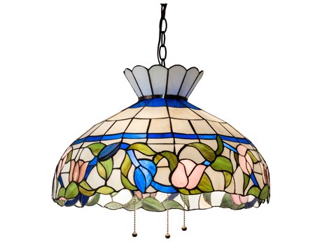 Meyda Rose Vine 3-Light Mahogany Bronze Glass Tiffany Dome Pendant