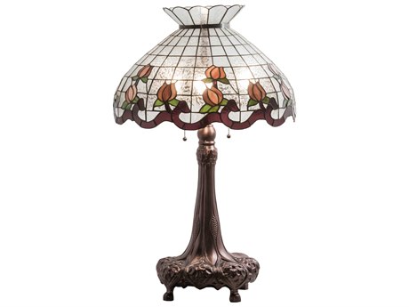 Meyda Roseborder Glass Tiffany Mahogany Bronze Buffet Lamp